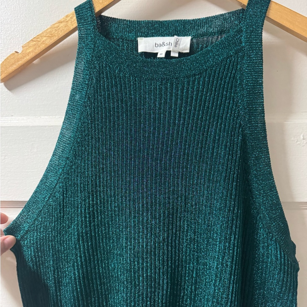 ba&sh Emerald Green Ribbed Halter Tank Top - Picture 3 of 8
